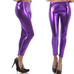 Metal texture bright leather leggings