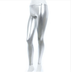 Metal texture bright leather leggings