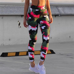 Colorful Camo Leggings red and green