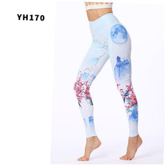 Spring Flower Printed Leggings blue moon