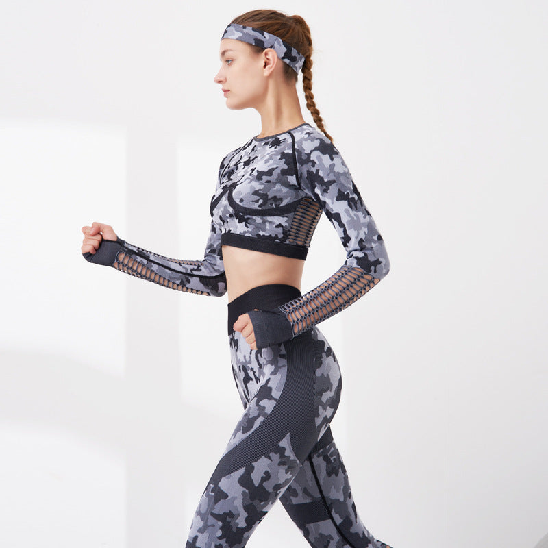 camo yoga suit grey