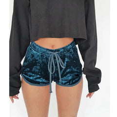 Velvet Hot Pants blue on model