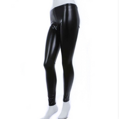 Metal texture bright leather leggings