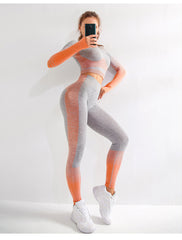 Seamless Ombre Yoga Set orange butt lift 