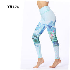 Spring Flower Printed Leggings light blue 