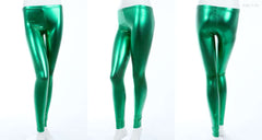 Metal texture bright leather leggings