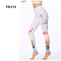 Spring Flower Printed Leggings white birds