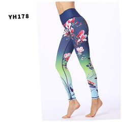 Spring Flower Printed Leggings dark blue 