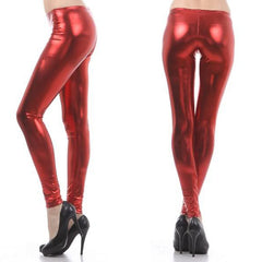 Metal texture bright leather leggings