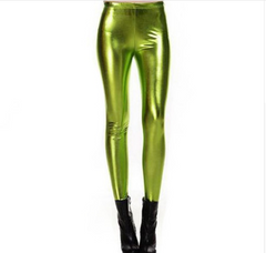 Metal texture bright leather leggings