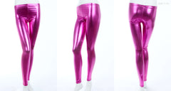 Metal texture bright leather leggings