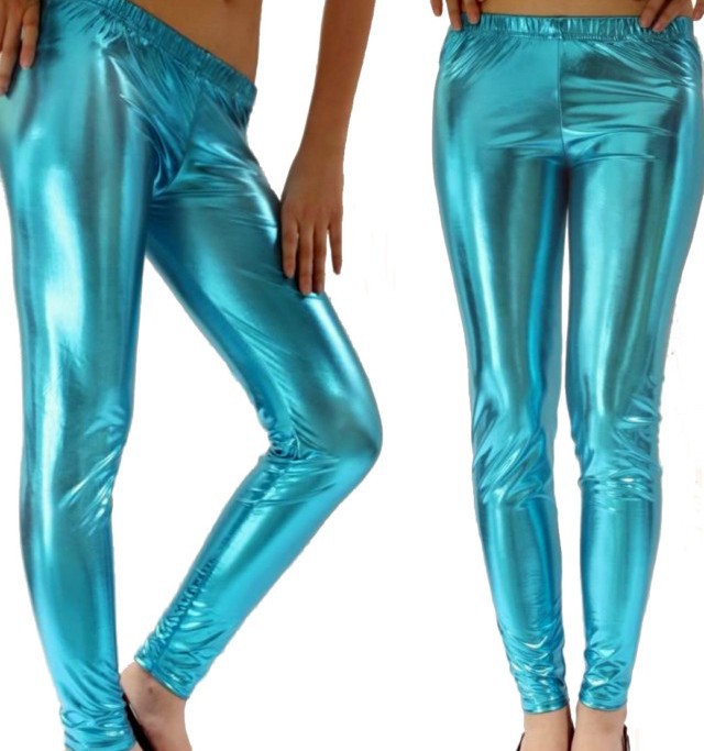 Metal texture bright leather leggings