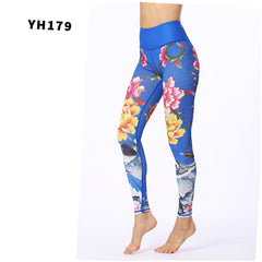 Spring Flower Printed Leggings blue with yellow and pink flowers 
